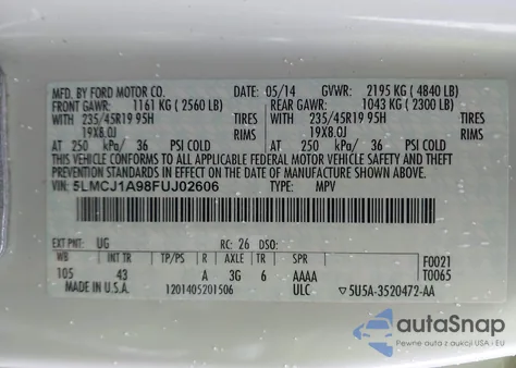 2015 Lincoln Mkc from USA, damaged, VIN 5LMCJ1A98FUJ02606